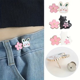 Resim 1 Çift/2 Çift Çiçekli Kedi/Tavşan Bel Tokaları, Çıkarılabilir Pantolon Sıkıştırıcı, Ayarlanabilir Pantolon Düğmesi, Dikiş Sanat Malzemeleri, El Sanatları Çıkarıcıları, Beyaz/Siyah 