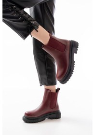 Resim 812-2137 Bordo Lastikli Günlük Kadın Bot Beyaz 