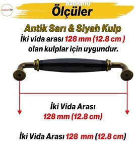 Resim Kapıdağı Porselen Antik Sarı Siyah Kulp 128 mm Mobilya Çekmece Mutfak Dolabı Dolap Kapak Kulb Kulpu 
