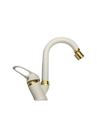 Resim Mix Beyaz Altın Lavabo Mutfak Bataryası 360 Derece Döner Perlatörlü Garantili Musluk Gold 