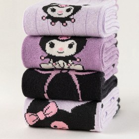 Resim Kızlar için Sevimli Sanrio'dan Kuromi Mor Diz Boyu Çoraplar, Kawaii Karikatür Anime Kuromi Çocuk Orta Tüp Çorapları Hediye 