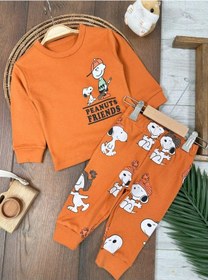 Resim Bisiklet Yaka Peanuts Friends Baskılı Alt Üst Pijama Takımı 4bb2 Kiremit 