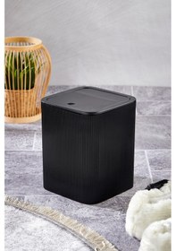 Resim Line Çizgili Kare Kapaklı Klik Çöp Kovası Banyo Mutfak Siyah 