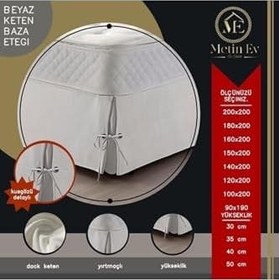 Resim Beyaz Renk Yırtmaçlı, Kuş Gözü Ile Kordonlu Baza Etekleri Beyaz Çift Kişilik 160 X 200 