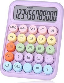 Resim Valkyrie Renkli Çok Şirin 12 Hane Mekanik Hesap Makinesi Büyük Ekranlı 4 Fonksiyonlu Ev Ofis Okul Mor 
