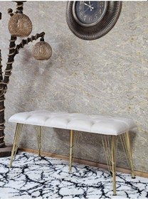 Resim Zafir Metal Gold Tel Ayaklı 100 Cm Puf Bench - Puf - Bench - Oturak - Mutfak Oturağı - Antre Oturağı Krem 