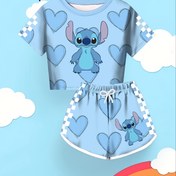 Resim Disney Lilo & Stitch Kız Karikatür Baskılı Rahat Takım - Moda ve Çok Yönlü T-Shirt + Kurdele Şort, Günlük ve Dış Mekan Aktiviteleri için Rahat ve Trend Giyim, Dış Mekan için 