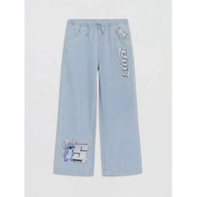 Resim LC Waikiki Lcw Kids Indigo Wideleg Stitch Baskılı Kız Çocuk Jean Pantolon 