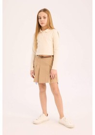 Resim DeFacto Kız Çocuk Kemerli Pileli Gabardin Etek D9221A825SMBG65 Bej 