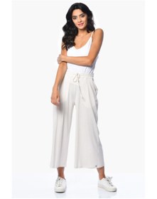Resim Cotton Candy Belden Bağcıklı Cepli Culotte Pantolon - Ekru 