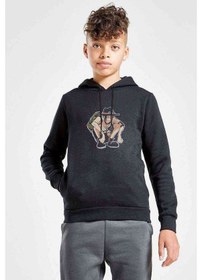 Resim Tshirthane Anime One Piece Luffy Baskılı Unisex Çocuk Kapüşonlu Siyah Sweat 