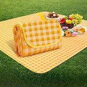 Resim 1 adet Büyük Sarı ve Beyaz Kontrollü Piknik Battaniyesi, 198.12cm - Hafif Non-Woven Polyester, Plaj, Barbekü, Park ve Ev Toplantıları için İdeal, Dayanıklı Piknik Matı | Kontrollü Desen | Elde Yıkanabilir, Piknik Gereksinimleri|Kontrollü Desen|Dayanıklı Kumaş 