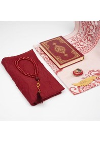 Resim Kuran + Seccade + Tesbih + Zikirmatik + Ayraç Hediye Seti Çanta Boy, Bordo 