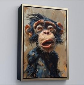 Resim Ahşap Çerçeveli Şaşkın Şempanze Tablosu Altın 55 X 75, TTÇ.KNV7881FRM 