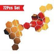 Resim 72 Adet Altıgen Akrilik Ayna Duvar Stickerları - Kendinden Yapışkanlı, 3D Dekoratif Aynalar Altın & Kırmızı Renklerde DIY Oda Yenileme, Modern Ev Dekoru 