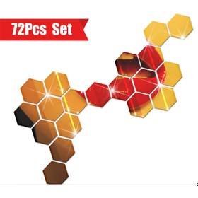 Resim 72 Adet Altıgen Akrilik Ayna Duvar Stickerları - Kendinden Yapışkanlı, 3D Dekoratif Aynalar Altın & Kırmızı Renklerde DIY Oda Yenileme, Modern Ev Dekoru 