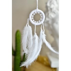 Resim Miamantra Araba Süsü Beyaz ve İncili Rüya Kapanı (Çap 6 cm) 