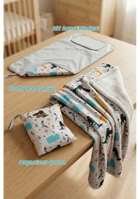 Resim Yenidoğan 3 Prç Anne Bebek Hediyesi Hastane Çıkışı Battaniye Alt Açma Çantası Organizer Set Animal 