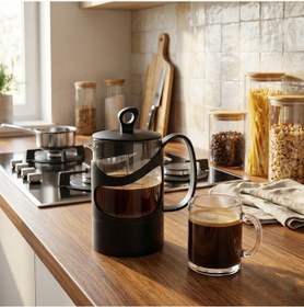 Resim Herevin 131061-834 French Press Süzgeçli Çay Kahve Kupası 600ml Siyah 