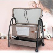 Resim Bebelow Diamond Black Anne Yanı Sallanır Bez Beşik Krem Kahverengi 