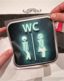 Resim Bay Etiket Wc30 Yesil Neon Efektli Unisex Tuvalet Simgesi Etiketi 