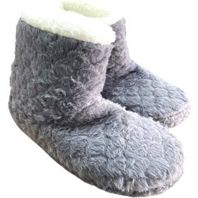 Resim Auris B2025001 Kadın Peluş Kışlık Günlük Ev Botu Gri Siyah 