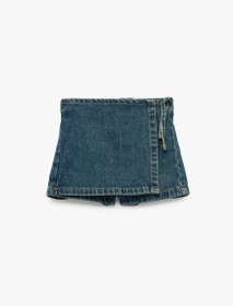 Resim Kız Bebek Normal Bel Bağlama Detaylı Pamuklu Denim Şort Etek 