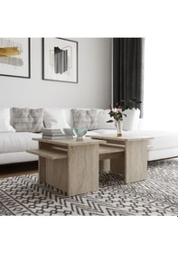 Resim Olive 3'lü Orta Zigon Sehpa Takımı Traverten Desenli Traverten 