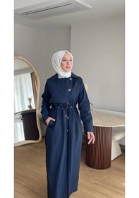 Resim Esra Butik78 Şık Kesim Astarlı Trençkot Kendi Kumaşından Kemerli Tesettür Model Lacivert 