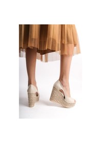 Resim Preshley Kadın Beleon Krem Cilt 11 Cm Platfomlu Dolgu Topuklu Ayakkabı Bej 