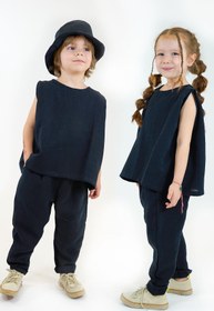 Resim Catz Kids Siyah Duble Müslin Carrot Pantolon + Siyah Duble Müslin Kolsuz Bluz 