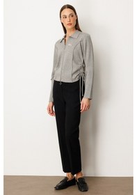 Resim On Kadın Yanları Büzgü Detaylı Fermuarlı Hırka 63923 Gri Gri 