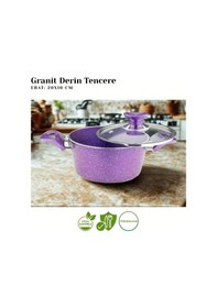 Resim 20 Cm Granit Derin Tencere Cam Kapak - Violet Violet 