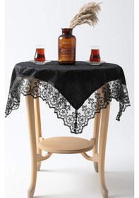 Resim Favora Fatih Güpürlü Kadife Fiskos Örtüsü Siyah 