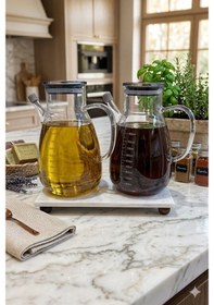 Resim Reoona Mermer Stantlı 2li Borosilikat Cam Yağdanlık Sirkelik Tess Ölçülü 1000ml +1000 Ml Şeffaf 
