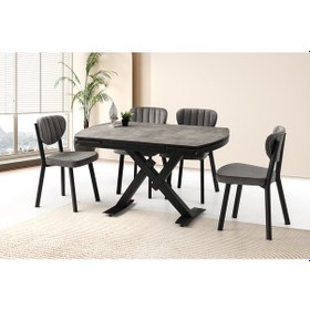 Resim Steel Masa, Çakıl Sandalye, Retro Gümüş, 130x80 Gri 