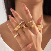 Resim 7 adet Rhinestone'lı, Metal Geometrik Düzensiz Tasarımlı, Arkadaşlarınızla Partiler ve Toplantılar İçin Mükemmel Hediye Olarak Kullanılabilen Şık ve Benzersiz Yüzükler Seti. 