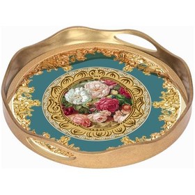 Resim Beliza İkili Çiçek Desenli Ahşap Tepsi Seti Büyük 39 Cm / Küçük 34 Cm Çok Renkli 