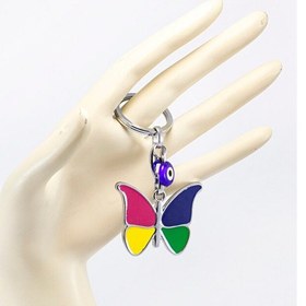 Resim El Yapımı Cam Nazar Boncuğu Metal Renkli Kelebek Anahtarlık, Hedi 