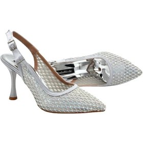 Resim Kindep Damla Taş Detaylı Arkası Açık Topuklu Kadın Ayakkabı Gri Gri 