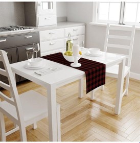 Resim Kırmızı-siyah Kare Runner 140x45cm Ince Keten, Uluslararası Yıkama Ve Solmama Sertifikası Çok Renkli 