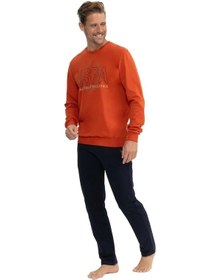 Resim U.s. Polo Assn. 18824 Erkek Turuncu Uzun Kollu Yuvarlak Yaka İki İplik Pijama Takım 001 