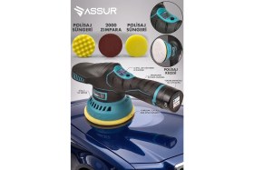 Resim Assur 12V Orbital Polisaj Makinesi 450 W Güçlü Cila Pasta Parlatma 3600 Devir/dk 6 Kademeli 