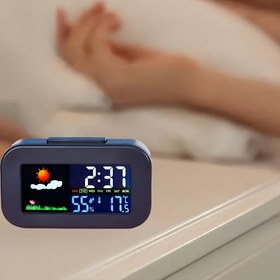 Resim Dahili Termometre Higrometre Dijital Saat ile - Fahrenheit/Celsius Arayüzü, Pil ile Çalışır (Şarj Edilebilir), Yatak Odası, Ofis, Seracılık için - Dayanıklı Plastik, 0.1°C Hassasiyet, Siyah, Nem Sensörü, Ofis Konforu, Modern Estetik, Kolay Okunabilir Ekran, Yatak Odası Alarm Saati, Modern Alarm Saati, Alarm Saati, Hava İstasyonu, Higrometre, İç Mekan Termometresi, Oda Termometresi, Nem Ölçer, Sıcaklık ve Nem Sensörü, Sıcaklık Ölçer, Dijital Termometre, Termometre 