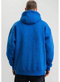 Resim Barlashive Erkek Oversize 3 İplik Pamuklu Kapüşonlu Kanguru Cepli Hoodie Sweatshirt - Saks Mavisi Çok Renkli 