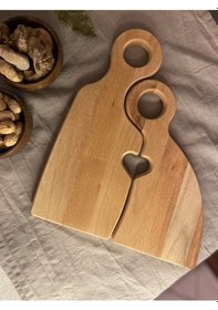 Resim Lux Anne-kız Doğal Ahşap Kesme Tahtası Ve Sunum Tahtası 2'li Set Sunumluk Ahşap 