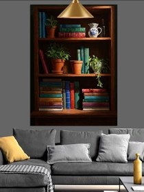 Resim Kitaplık Ve Dekoratif Çaydanlık Dekoratif Kanvas - Mdf Ahşap Tablo 