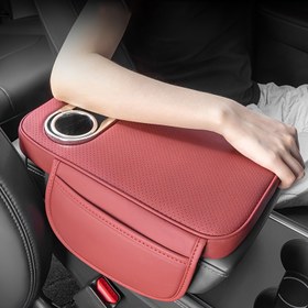 Resim 2 Kupa Tutucu ve Yan Cep ile Evrensel Araba Kolu Konsolu Yastık Organizatörü, PU Deri Ara Koltuk Kutu Kapağı ve Telefon, ŞiÅŸe, Kartlar için Araç Merkezi Koltuk Kapağı Koruyucu - 1 adet 