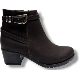 Resim Cakgo 703-26 Yağlı Deri Trend Fashion Tokalı Fermuarlı Topuklu Kadın Bot Kahverengi 