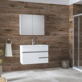 Resim Alfa Banyo Esen Beyaz 80 cm lavabolu banyo dolabı Lüx Banyo Takımı 